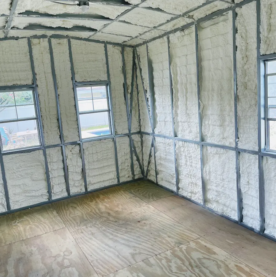 Closed-cell spray foam insulation applied to wall cavities in a residential project in Cullman